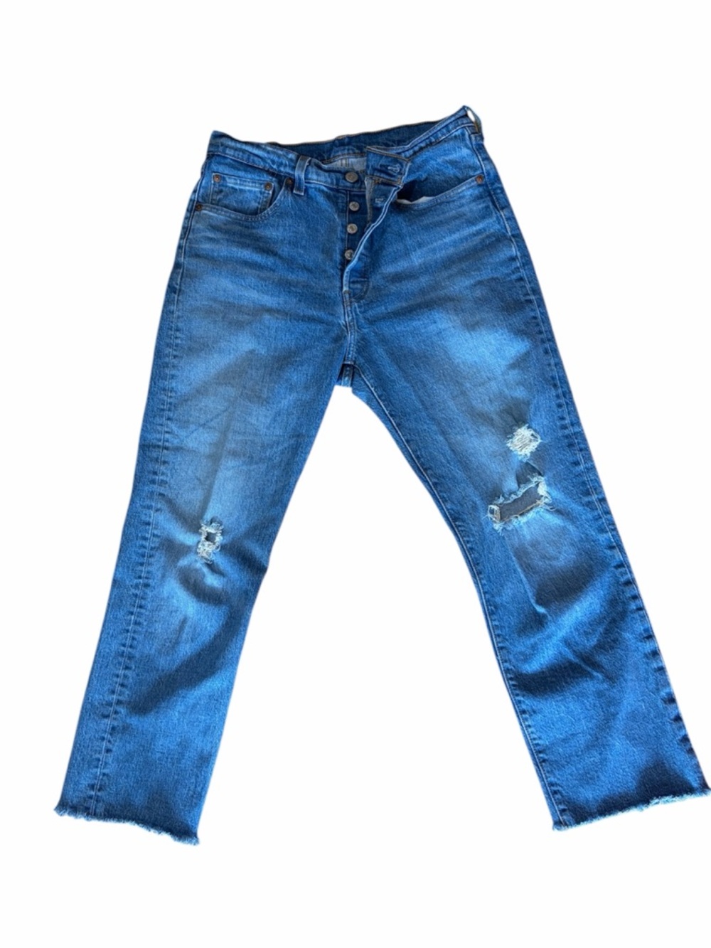 Levi's 501 Series Women's Distressed Straight Jeans Raw Hem Button W29 L24.5